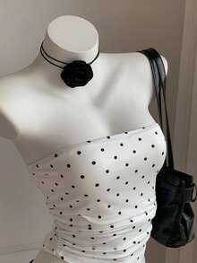 Comfortcana Women's Polka Dot Print Fashion Pleated Bandeau Tops 3pcs Set - Multicolor - View 1