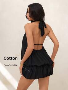 SHEIN PETITE Summer Elegant Sexy Backless Halter Neck Mini Dress Party Club Black - Black - View 2
