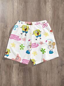 SpongeBob SquarePants | SHEIN Manfinity Joysei 男士卡通趣味宽松短裤 - 白色 - 查看 2