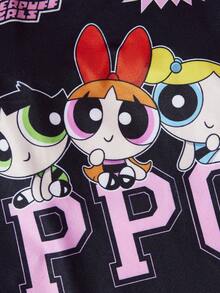 THE POWERPUFF GIRLS X SHEIN 可愛卡通女孩印花運動風寵物短袖T恤，透氣四季適用面料，XXS-XXXXXL 尺寸，適合狗狗與貓咪，寬鬆版型，適合散步、拍照與日常室內穿著 - 黑色 - 查看 2