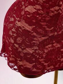 Amplova Ruched Lace Cup Backless Criss-Cross Tie Strap Dress - Burgundy - View 10