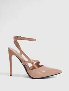 CUCCOO SZL Zapatos de tacón alto de mujer con punta de aguja, correa de tobillo color albaricoque, diseño abierto, de moda, sexy, para fiesta, banquete, discoteca, tacón súper alto, zapatos de mujer abiertos - Albaricoque 460 # @! - Ver 2