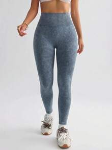 Slayform Slayform Women's Blue Distressed Matte Seamless Sports Leggings - Baby Blue - View 5