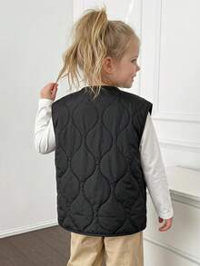 DAZY Young Girl Solid Color Bowknot Decor Zipper Casual Versatile Winter Cotton Padded Vest Fall - Black - View 2