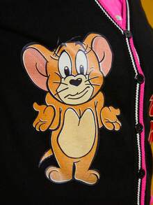 TOM & JERRY X SHEIN Plus Cartoon Pattern Color Blocking Drop Shoulder Knitted Cardigan - Multicolor - View 8