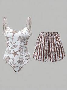 Swim Oasis 26SS 春夏度假風 魚骨波西米亞風 一件式泳衣附短褲 2件套 - 彩色 - 查看 5