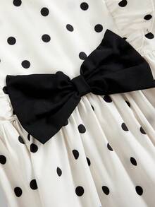 SHEIN Tween Girl Polka Dot Bow Loose Cute Casual Ruffle Sleeve French Style Dress, Long Sleeve Dress, Autumn/Winter Plaid Dress, Summer/Autumn, Perfect For Casual Daily Wear And School Daily Wear, Mother-Daughter Sister Matching - Multicolor - View 6