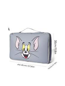 TOM & JERRY X SHEIN 卡通貓鼠旅行收納袋，適合學生/成人，衣物/化妝品收納袋，3種尺寸，單件/套組販售 - 灰棕藍 - 查看 7