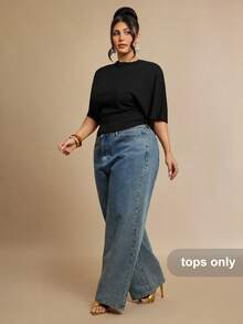 SHEIN BAE Plus Size Women Solid Color Casual Versatile Daily Wear T-Shirt Fall - Black - View 4