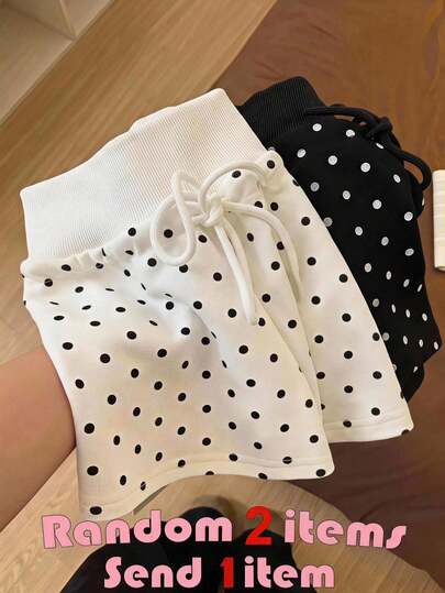 SHEIN Tween Girl Tween Girl Tween Girls Skirts Knitted Small Polka Dot With Built-In Leggings Casual Drawstring Skirt