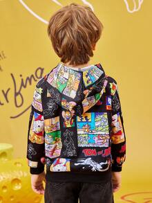 TOM & JERRY X SHEIN Young Boy Casual Cartoon Print Sweatshirt, Spring And Autumn - Black - View 10
