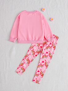 SHEIN | PAW Patrol 女童字母卡通印花長袖衛衣與長褲休閒日常套裝 - 彩色 - 查看 5
