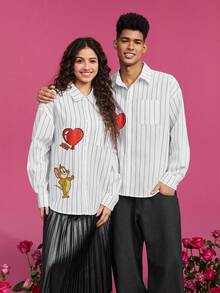 TOM & JERRY X SHEIN Unisex Cartoon Pattern Long Sleeve Shirt - White - View 9
