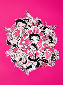 Betty Boop x SHEIN مجموعة ملصقات فتاة كرتونية عتيقة، مجموعة ملصقات مستوحاة من بيتي، ملصقات وردية وسوداء لأجهزة الكمبيوتر المحمولة وزجاجات المياه وألبومات الصور والحرف اليدوية - متعدد الألوان - مشاهدة 2