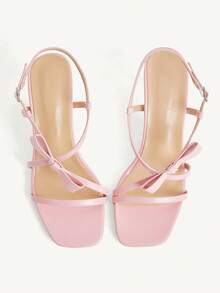 CUCCOO CHICEST Pink Thin Heel Square Toe Bow With Women's High Heels Summer - Pink - View 1