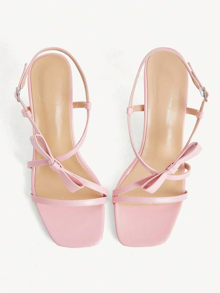 CUCCOO CHICEST Pink Thin Heel Square Toe Bow With Women's High Heels Summer - Pink - View 1