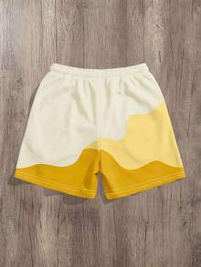 Manfinity Joysei Celana Pendek Kasual Musim Panas Pria dengan Motif Blok Warna dan Patchwork - Kuning - View 2