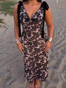 GalTyme Plus Size Women's Pink Cowl Neck Shoulder Knot Sleeveless Fashion Dress Party Summer Sexy - Multicolor - View 1