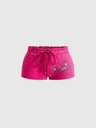 Y2K Hot Girl Beach Vacation Coconut Girl Vita Bassa Ibisco Strass Shorts Versatili da Donna