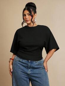 SHEIN BAE Plus Size Women Solid Color Casual Versatile Daily Wear T-Shirt Fall - Black - View 8