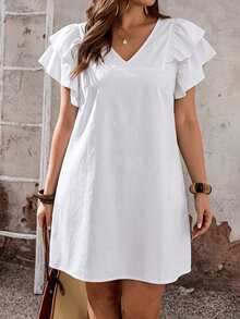 EMERY ROSE EMERY ROSE Vestido de Mezclilla de unicolor Casual de Verano Talla Grande - Blanco - Ver 4