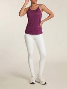 SHEIN BAE Powerista Solid Color Fashion Sport T-Shirts & Tanks, Suitable For Summer Women's Casual Sports Solid Color Tank Top Cut Out Back Solid Sports Tee Gym Top Workout Tank Top Purple  Seksi Chic  For Daily Wear Yoga Yoga Studio Tennis  Gym Indoor Outdoor Active - Burgundy - View 6