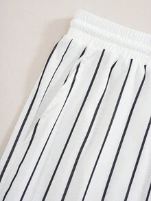 TOM & JERRY X SHEIN Men's Summer Casual Colorblock Patchwork Striped Cartoon Print Shorts - Blue - View 4