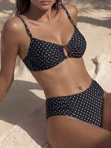 Swim Chiccia Women's Summer Beach Polka Dot Spaghetti Strap Sexy Bikini & Triangle Bottom Two-Piece Swimwear Set - Multicolor - View 1