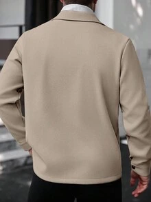 Manfinity CasualCool 男士素色休閒夾克，適合秋冬穿著 - 卡其色 - 查看 2