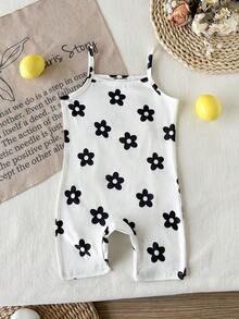 SHEIN Playful Pals Baby Girls Summer Sweet Lady Knit Camisole Slim Fit 3pcs Set Romper - White - View 3