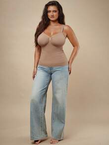 SHEIN BAE CURVE 1 件女士无缝塑身上衣，腰腹部瘦身，简约舒适 - 摩卡棕 - 查看 4