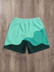 Manfinity Joysei Men's Printed Contrast Color Loose Drawstring Waist Shorts - Green - View 2