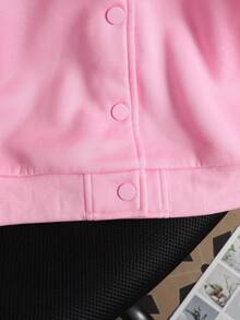 Chaqueta de béisbol casual simple con parches de oso para niña preadolescente, otoño/invierno - Rosa - Ver 9