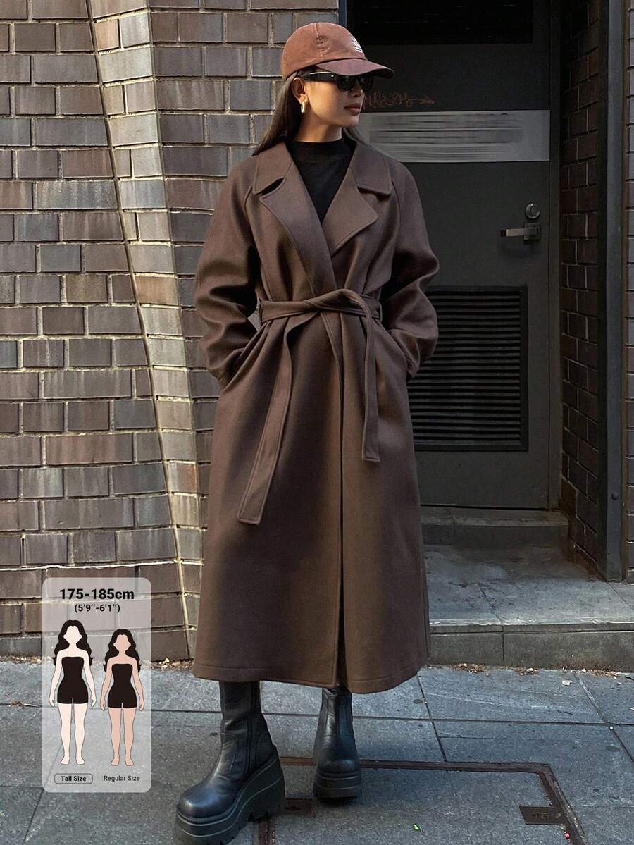 Livesso Tall Women's Lapel Long Loose Straight Leg Casual Overcoat Fall - Brown - View 1