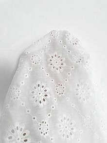 Easowa 蕾絲露背綁帶蝴蝶結抓褶高腰娃娃裙迷你洋裝，刺繡提花面料，休閒隨性優雅風度假女裝 - 白色 - 查看 10