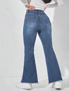 Jeanoix Plus Size Casual Washed Flare Leg Jeans - Blue - View 2