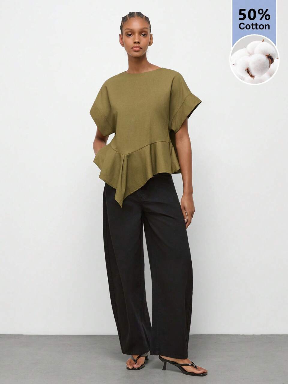 SHEIN Maija Women's Casual Solid Color Asymmetrical Hem Top,Going Out Brunch Outfits, Work Outfits For Women,Summer Clothes Olive Green