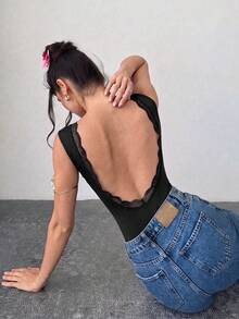 Firerie 女款優雅浪漫時尚通勤性感露背連身衣，適合派對、浪漫約會及婚禮生日穿搭 - 黑色 - 查看 9