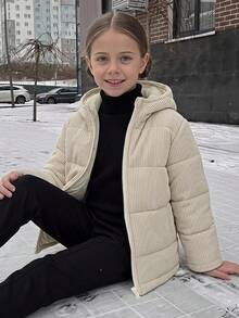 Hapijoa Young Girl Versatile Fashion Zipper Long Sleeve Hooded Padded Coat Winter - Beige - View 7