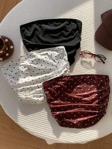 Comfortcana Women's Polka Dot Print Fashion Pleated Bandeau Tops 3pcs Set - Multicolor - View 7