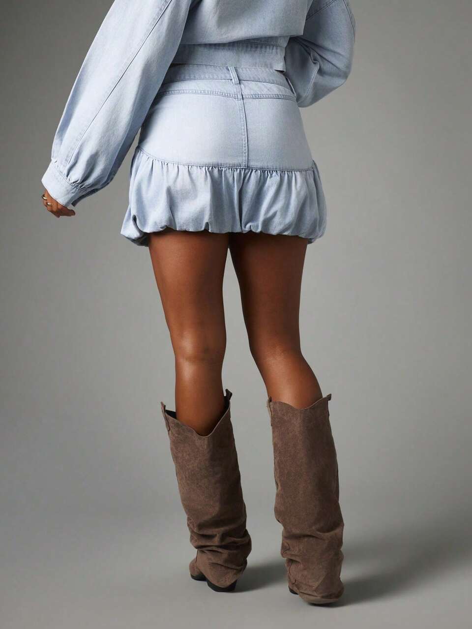MISSGUIDED Denim Mini Skirt With Bubble Hem Ruffle Detail Low Rise Festival Summer Street Style