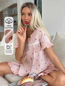DAZY 女款碎花上衣與短褲睡衣套裝 - 粉色 - 查看 3