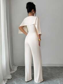 Elenzga Women's French Elegant Apricot Cape-Style Spliced High Waist Wide Leg Jumpsuit - Apricot - View 2