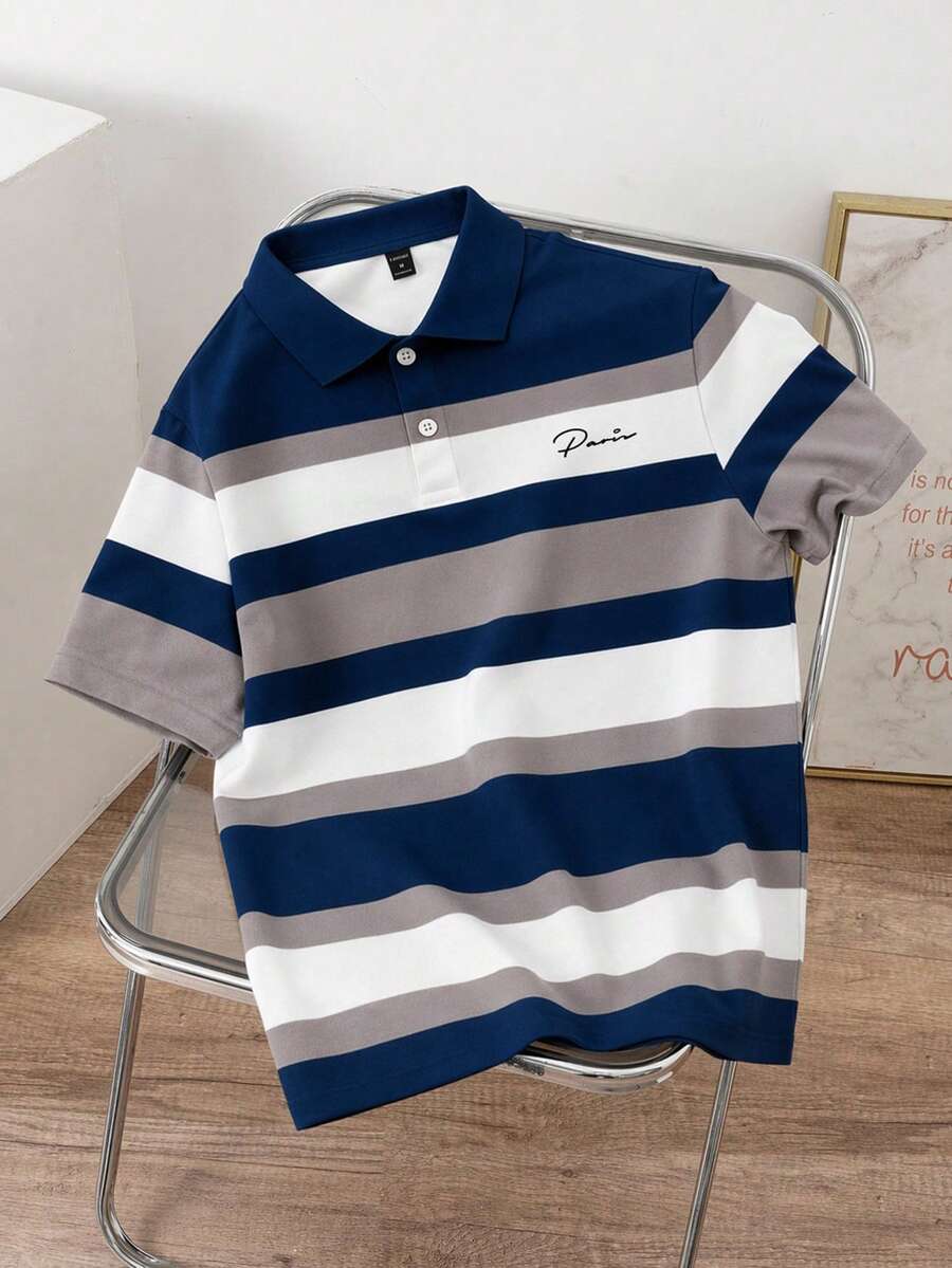 Manfinity Joysei 大码男士条纹短袖休闲/商务 Polo 衫 - 彩色 - 查看 1
