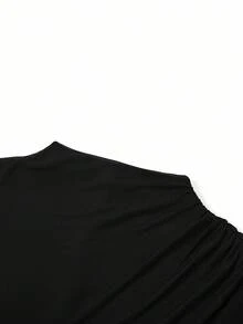 Ellevyn 女士褶皱扎染纯色印花网眼针织立领长袖修身连衣裙 校园服装 音乐会服装 秋季女装 职业装 教师服装 - 黑色 - 查看 6