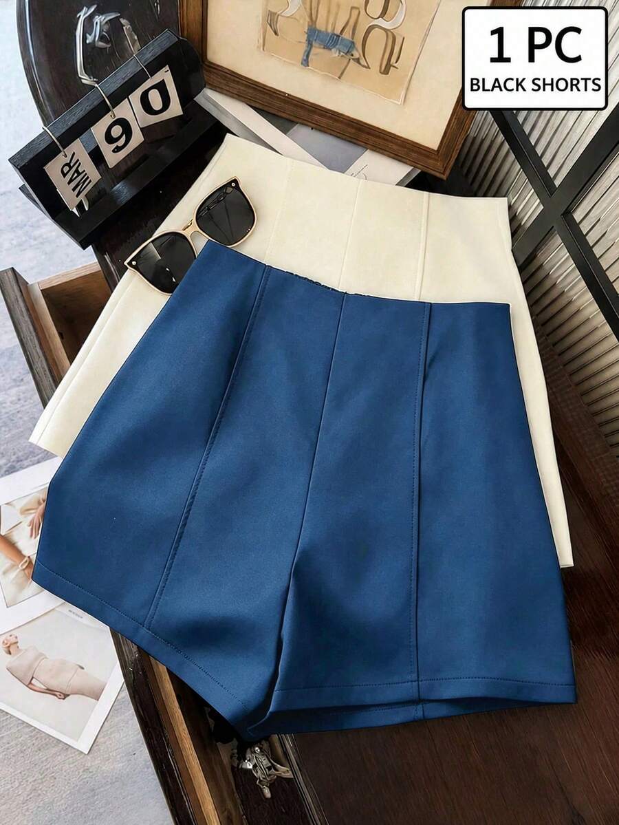 GlowEve CURVE Women's Plus Size Side Zipper Short Suit Fabric Casual Vacation Shorts - Dusty Blue - View 1