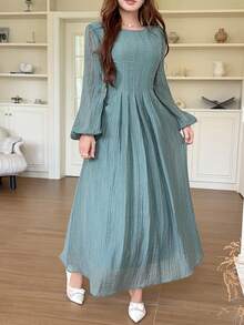 Feyla Vestido largo elegante de unicolor para mujer - Verde - Ver 3