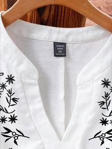 SHEIN LUNE CURVE 大尺碼女款刺繡春夏浪漫時尚百搭日常通勤休閒襯衫 - 白色 - 查看 5
