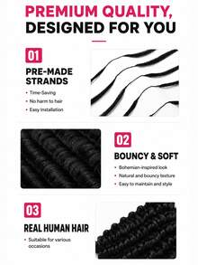 Boho Braids Natural Color Deep Wave Unfelt Wig Crochet Human Hair Extensions Feather Crochet Hair For Miracle Knots Soft Defined Waves Lightweight Natural Looking Easy Installation Reusable Hair Extensions 16-24 Inch - SNatural - View 7