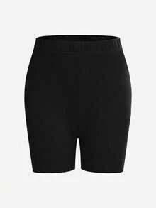 5pcs/Set Girls' Black Solid Color Minimalist Comfortable Tight Shorts/Leggings - Multicolor - View 5